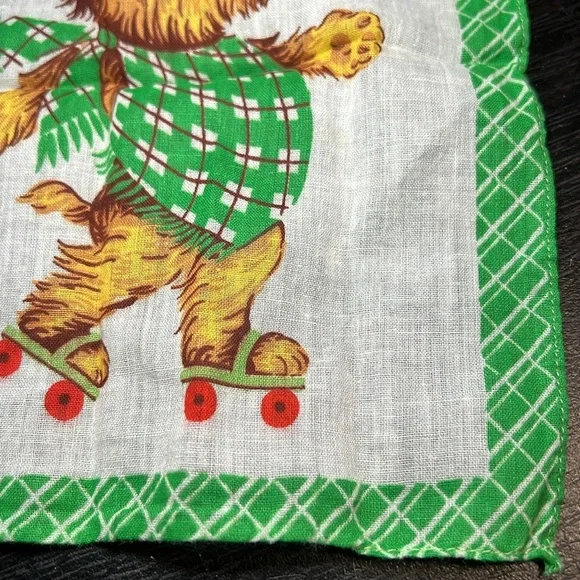 VTG Kitsch Hankie Dog On Roller Skates Wagon Of Chicks Handkerchief Hanky Hankie - Picture 5 of 7